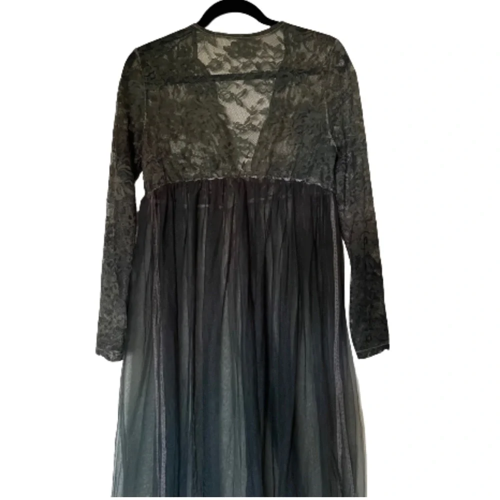 Mad men style Vintage 1960s sheer grey black long sleeve lace sexy nightdress - Picture 7 of 9